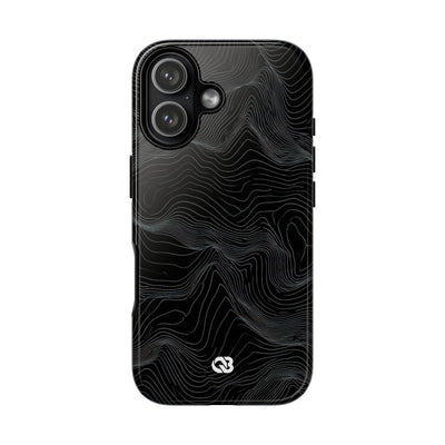 Black Tough Phone Case for iPhone - Obsidian Topo Wireframe