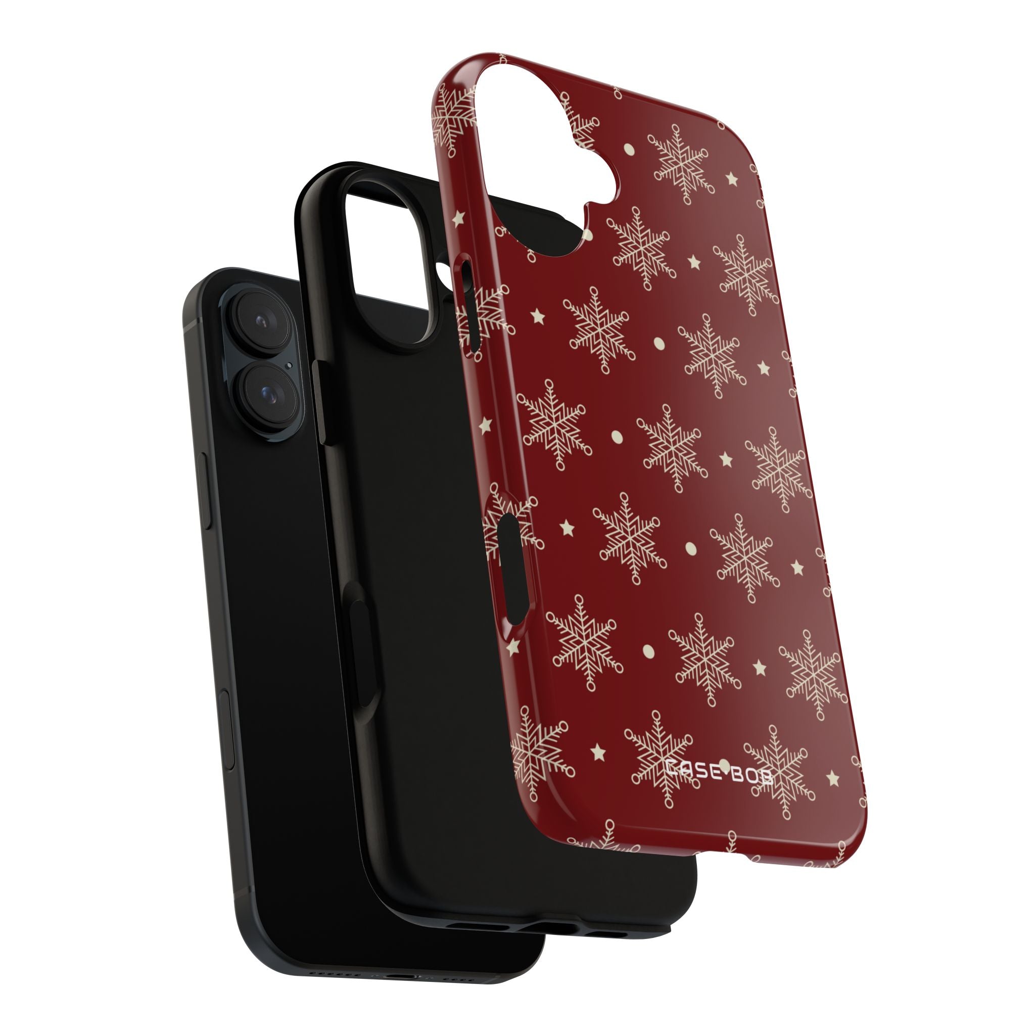 Cream Snowflakes Crimson iPhone 16 Plus Case - Tough