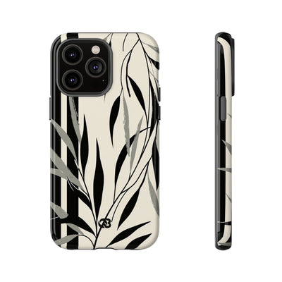 Beige Tough Phone Case for iPhone - Soot Leaf Sketch