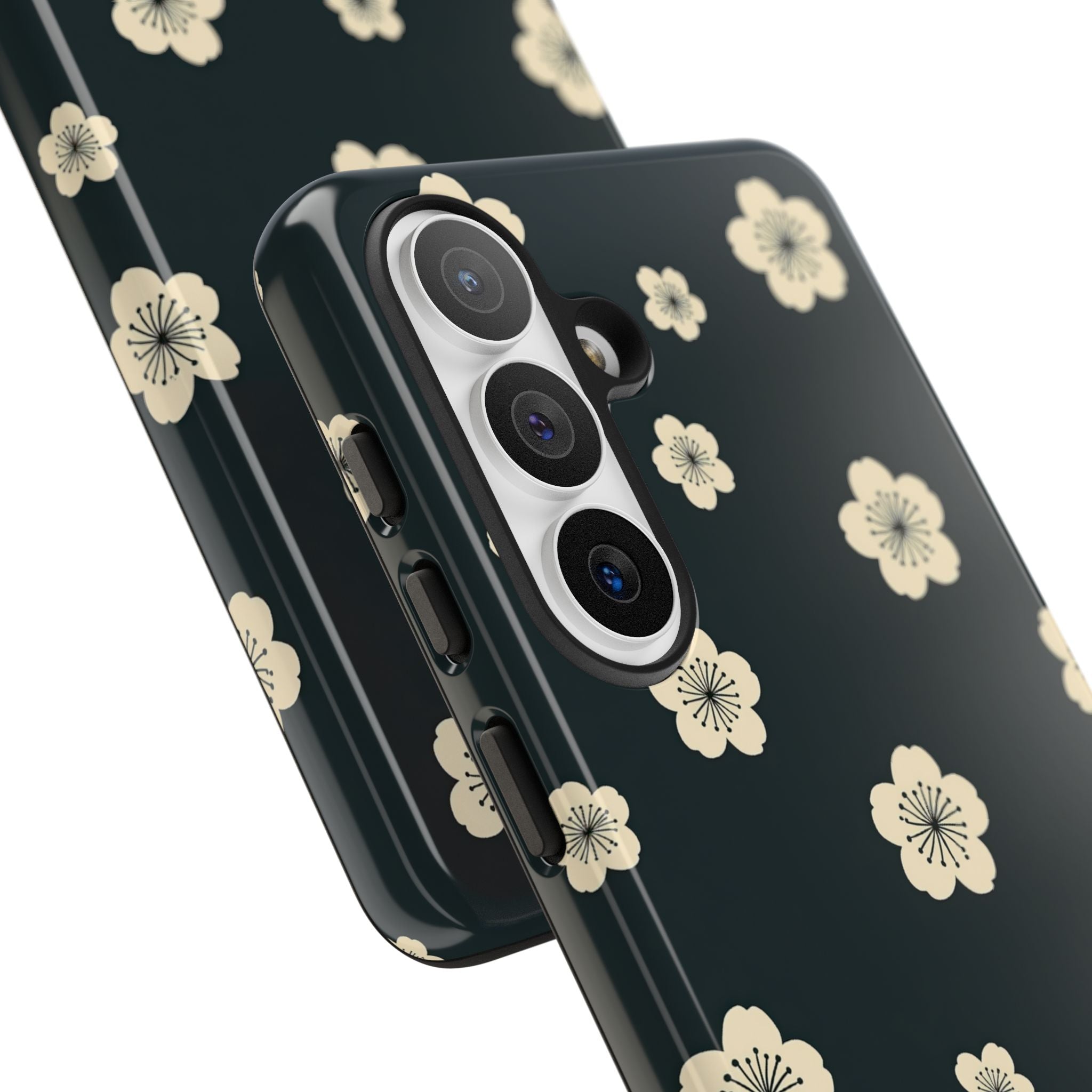 Teal Tough Phone Case for Samsung - Obsidian Cream Petals