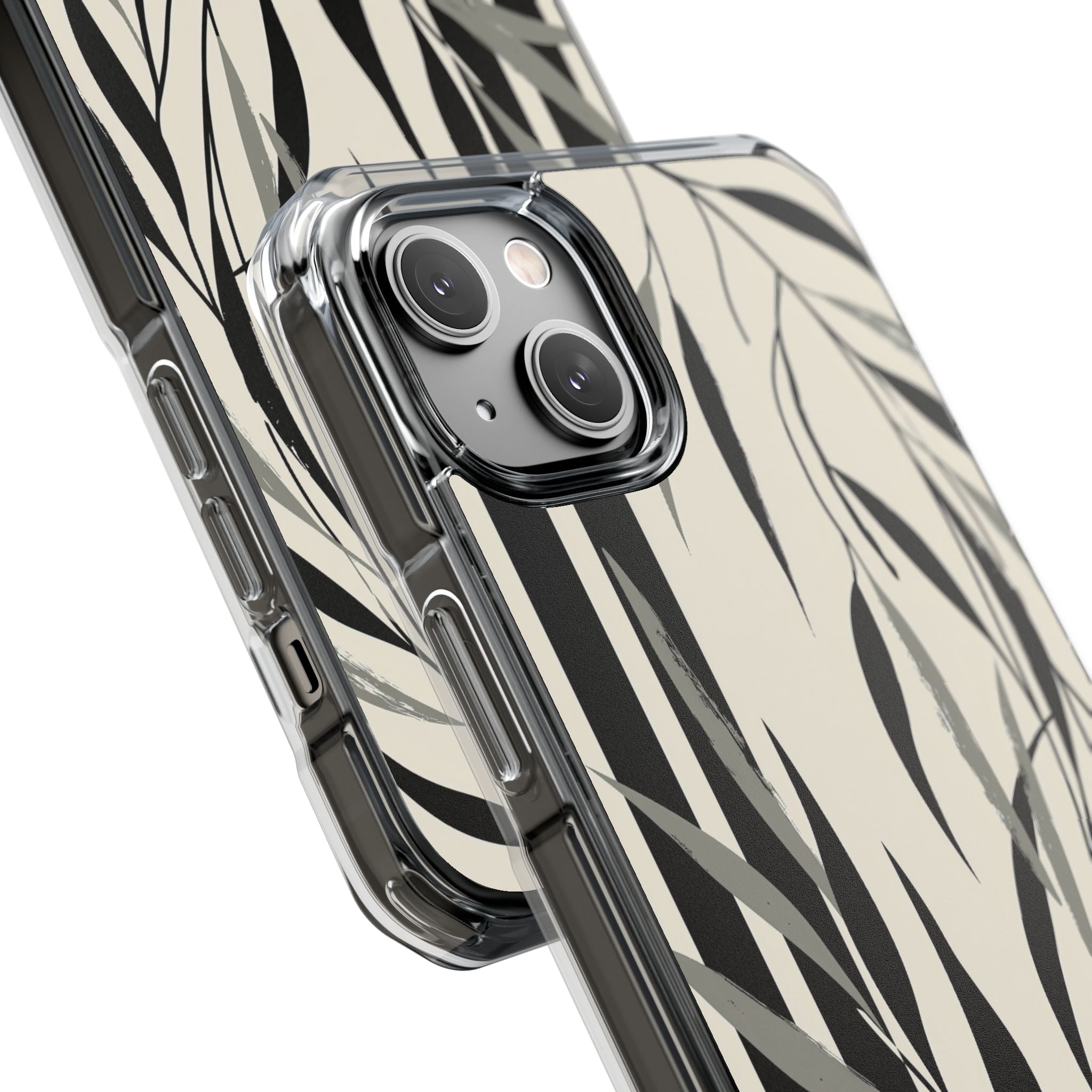 Beige Impact MagSafe Phone Case for iPhone - Soot Leaf Sketch