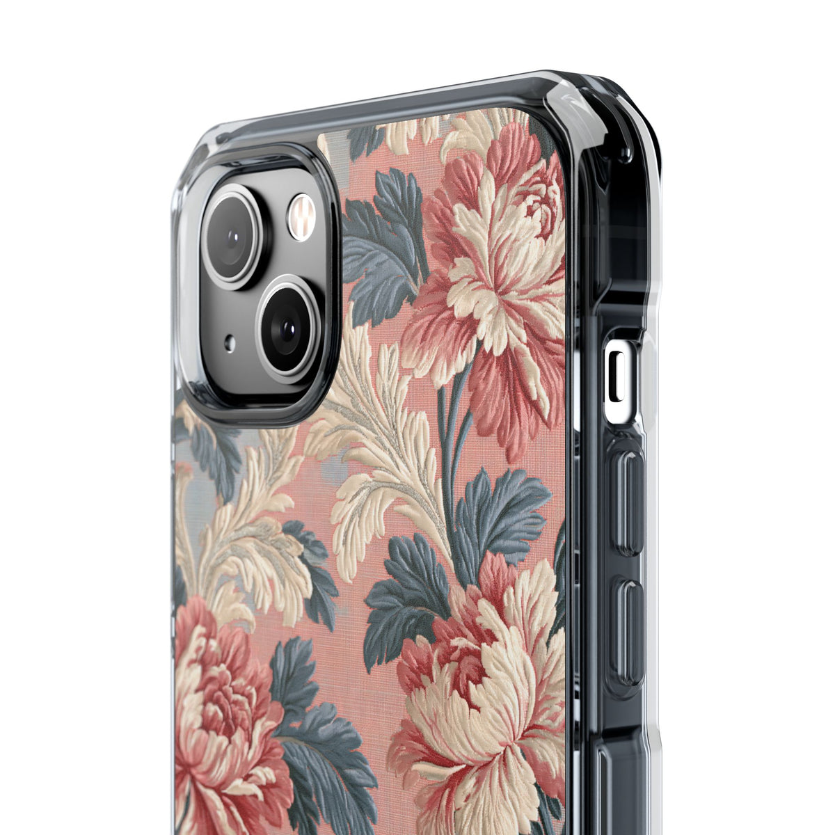 Blush Peony Jacquard · Clear Impact Magnetic Phone Case for iPhone ·  Pink