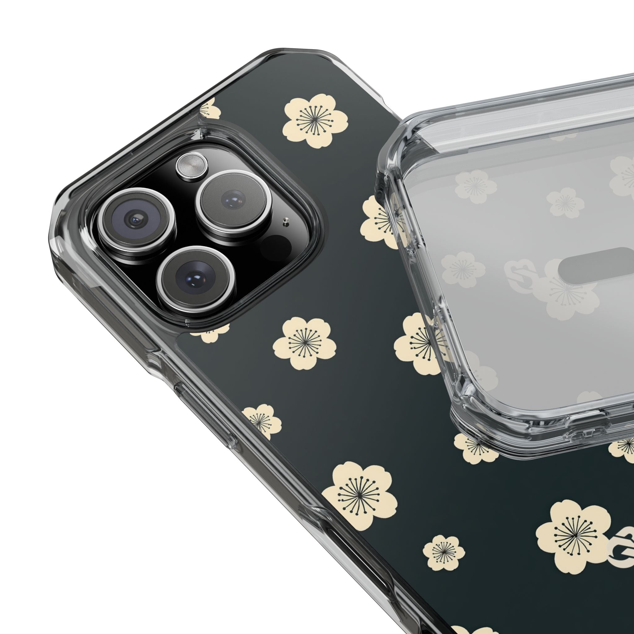 Teal Impact MagSafe Phone Case for iPhone - Obsidian Cream Petals