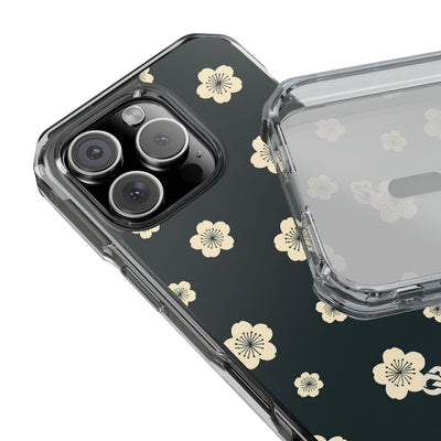 Teal Impact MagSafe Phone Case for iPhone - Obsidian Cream Petals