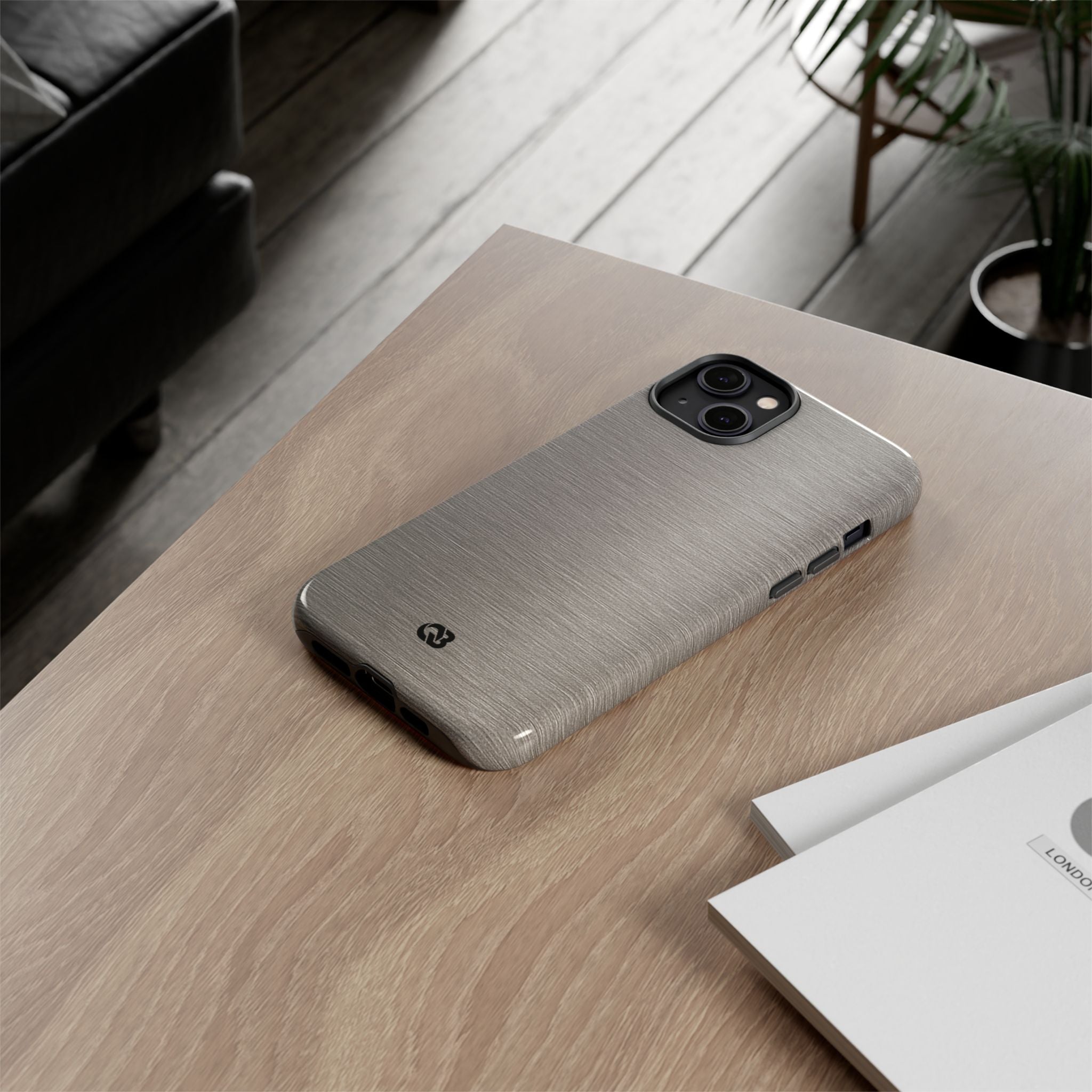 Grey Tough Phone Case for iPhone - Brushed Nickel Linen