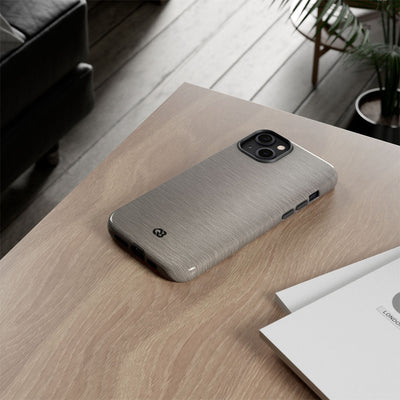Grey Tough Phone Case for iPhone - Brushed Nickel Linen