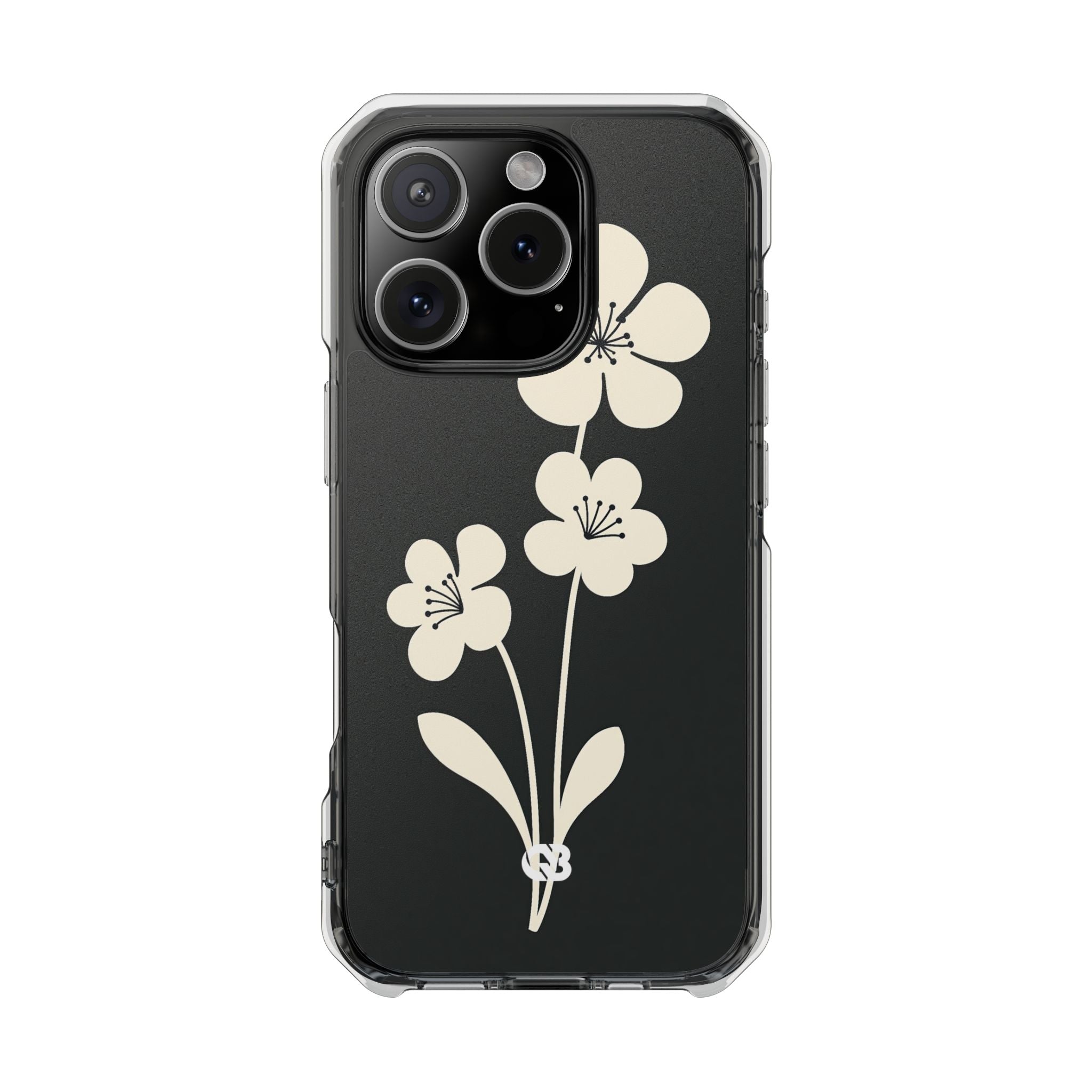 Black Impact MagSafe Phone Case for iPhone - Obsidian Cream Bloom