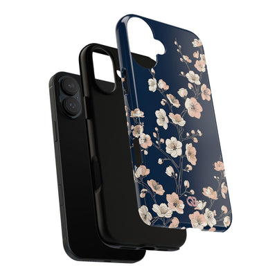 Blue Tough Phone Case for iPhone - Midnight Peach Sakura