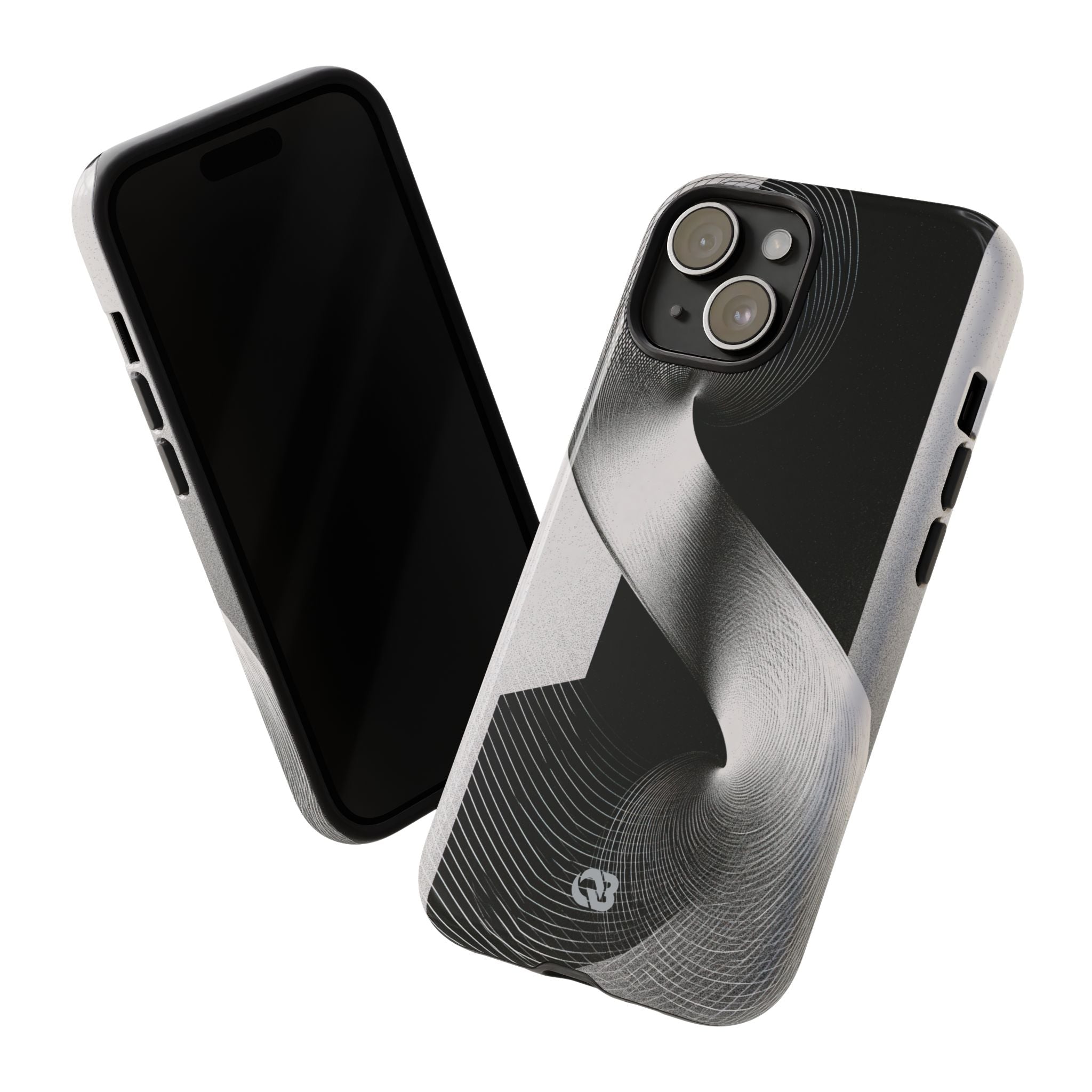 Grey Tough Phone Case for iPhone - Obsidian Moiré Wave