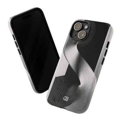 Grey Tough Phone Case for iPhone - Obsidian Moiré Wave