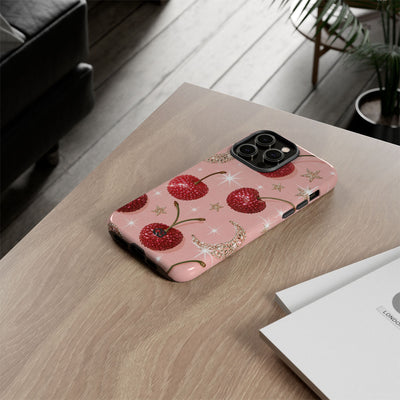 Bedazzled Ruby Cherries · Tough Phone Case for iPhone · Pink