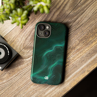 Teal Tough Phone Case for iPhone - Neon Jade Contour