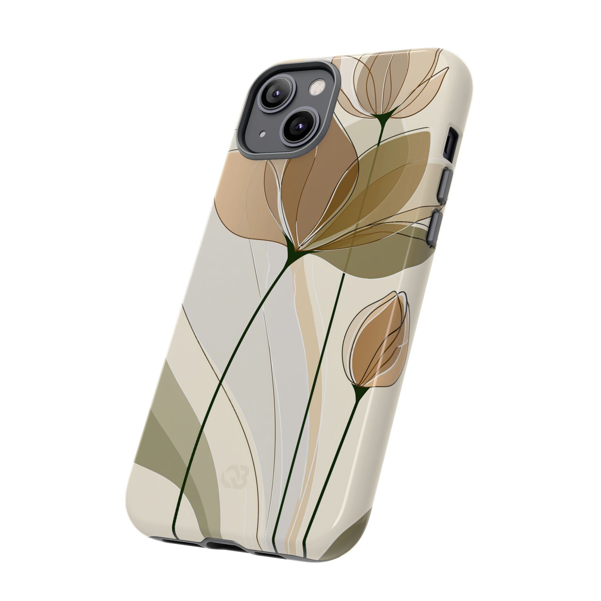 Beige Tough Phone Case for iPhone - Muted Ochre Petals