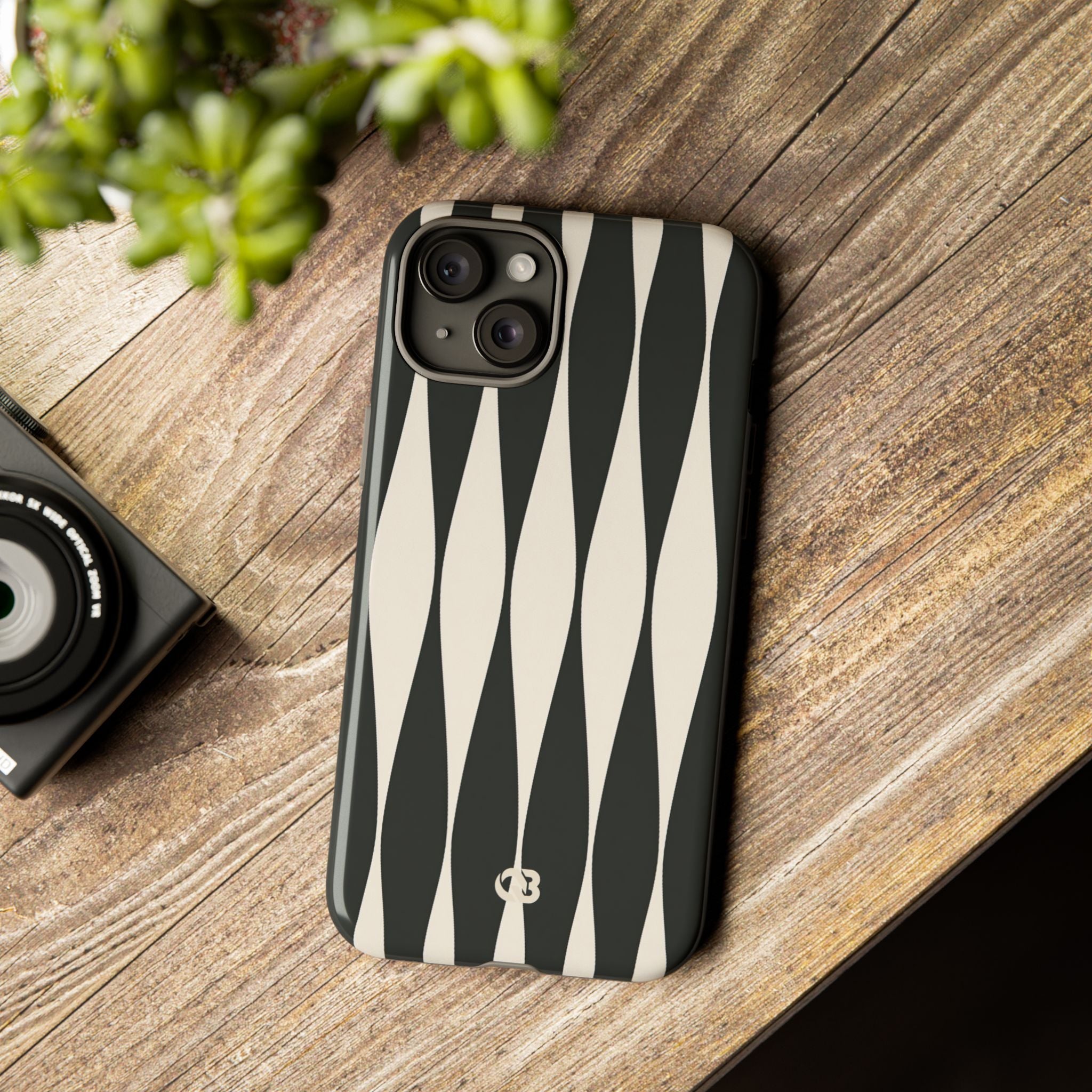 Black Tough Phone Case for iPhone - Ivory Spindle Grid