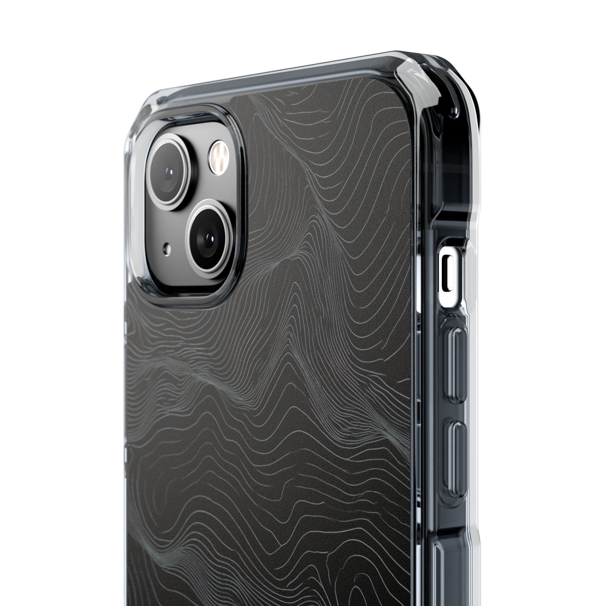 Black Impact MagSafe Phone Case for iPhone - Obsidian Topo Wireframe