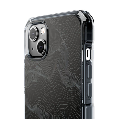 Black Impact MagSafe Phone Case for iPhone - Obsidian Topo Wireframe