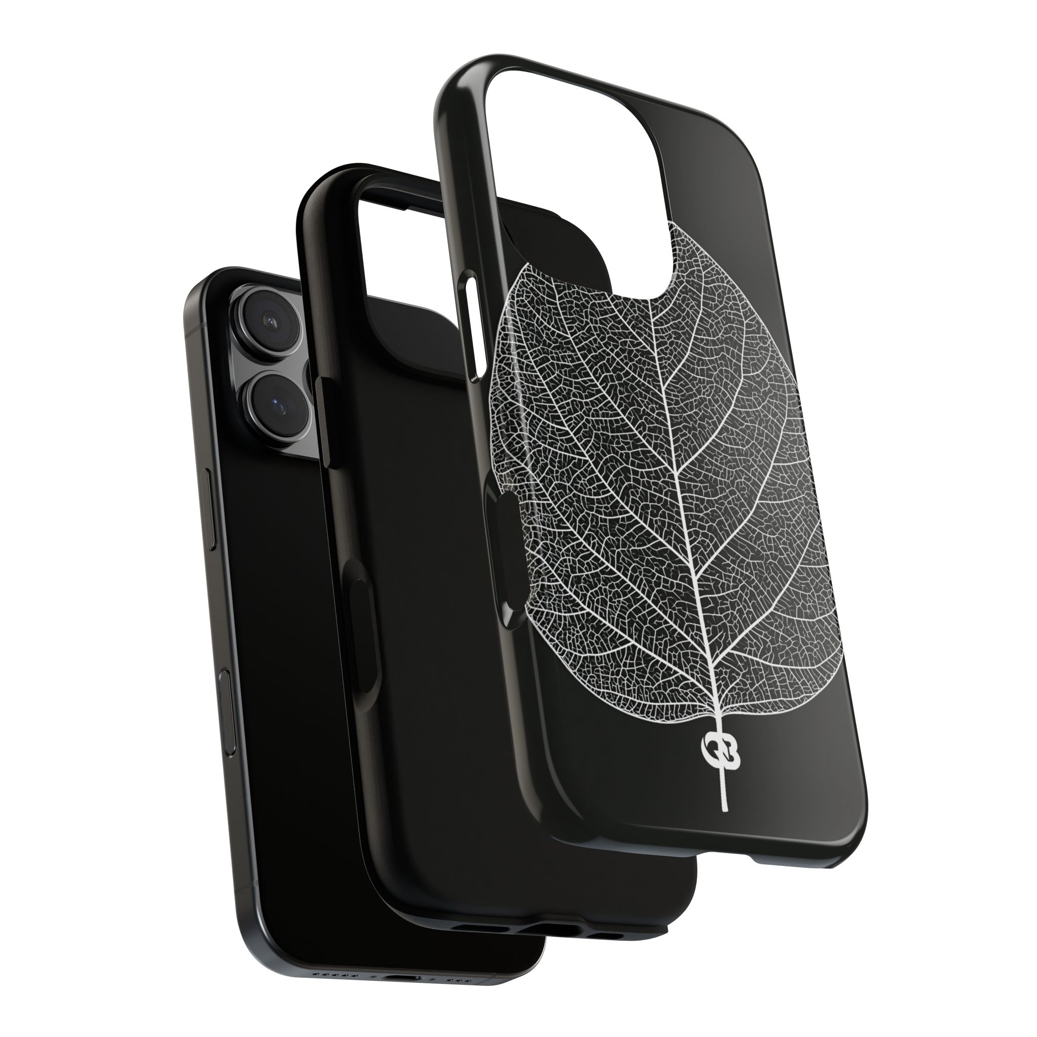 Black Tough Phone Case for iPhone - Bleached Leaf Lattice