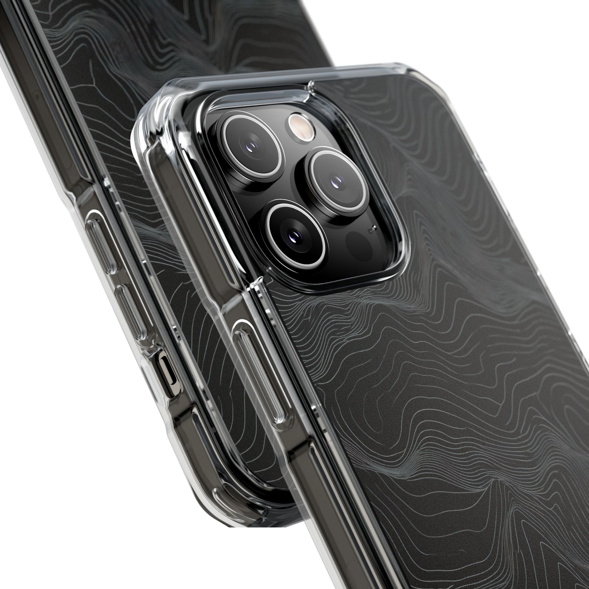 Black Impact MagSafe Phone Case for iPhone - Obsidian Topo Wireframe
