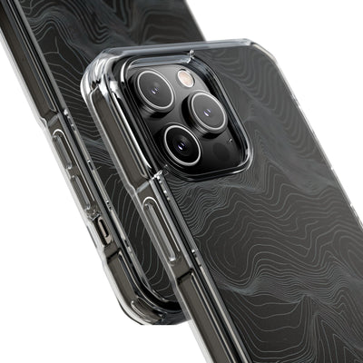 Black Impact MagSafe Phone Case for iPhone - Obsidian Topo Wireframe