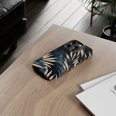 Blue Tough Phone Case for iPhone - Midnight Indigo Palm