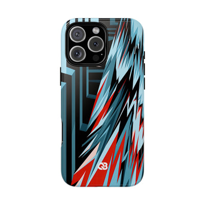 Blue Tough Phone Case for iPhone - Glitch Peak Cyan