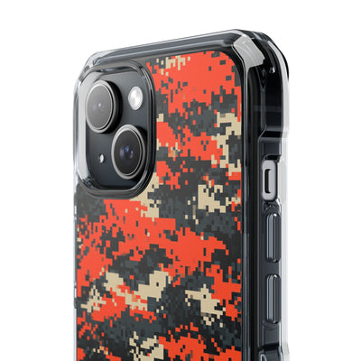 Signal Pixel Camo · Clear Impact Magnetic Phone Case for iPhone ·  Orange