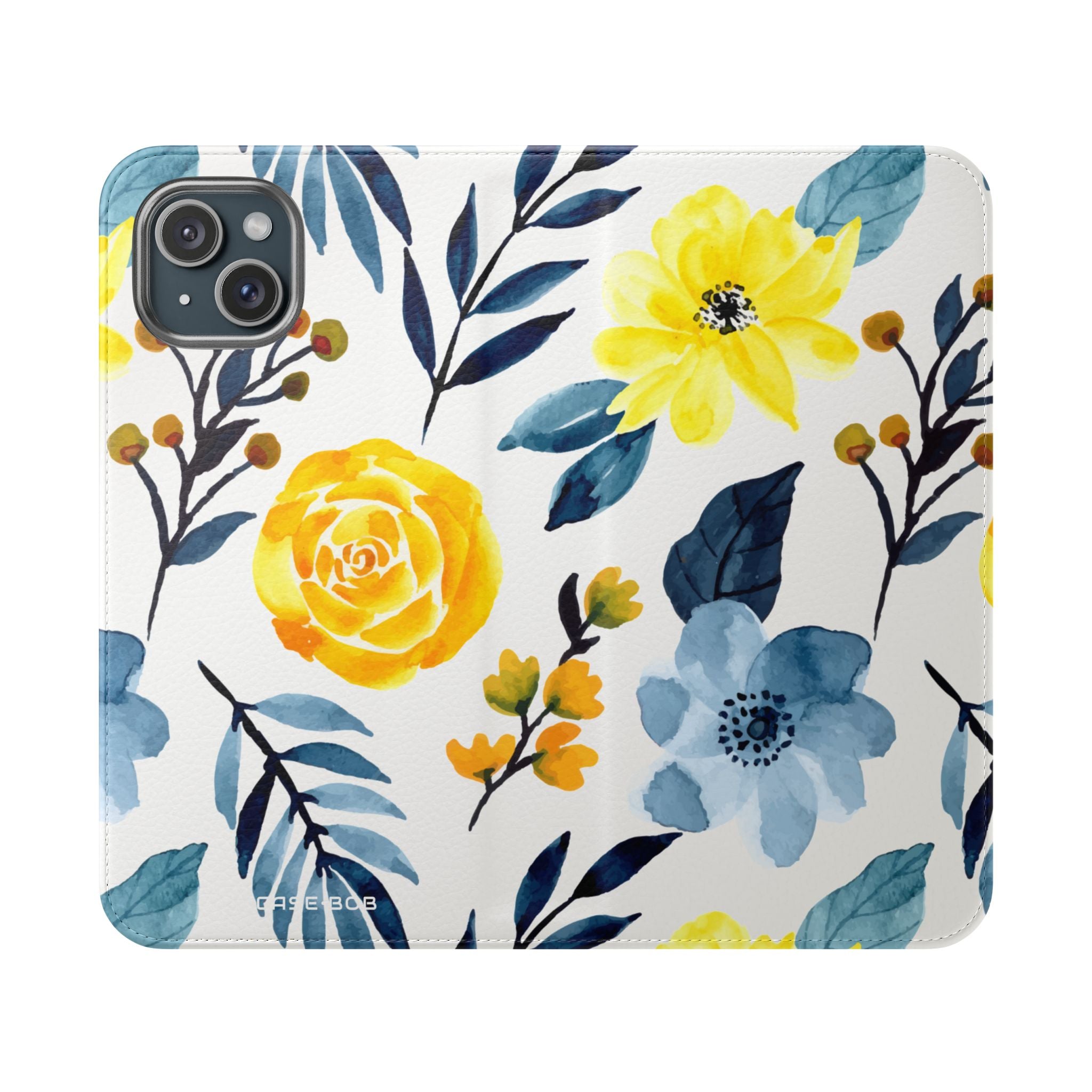 Yellow Blue Blossoms - iPhone 15 Plus Case - Wallet