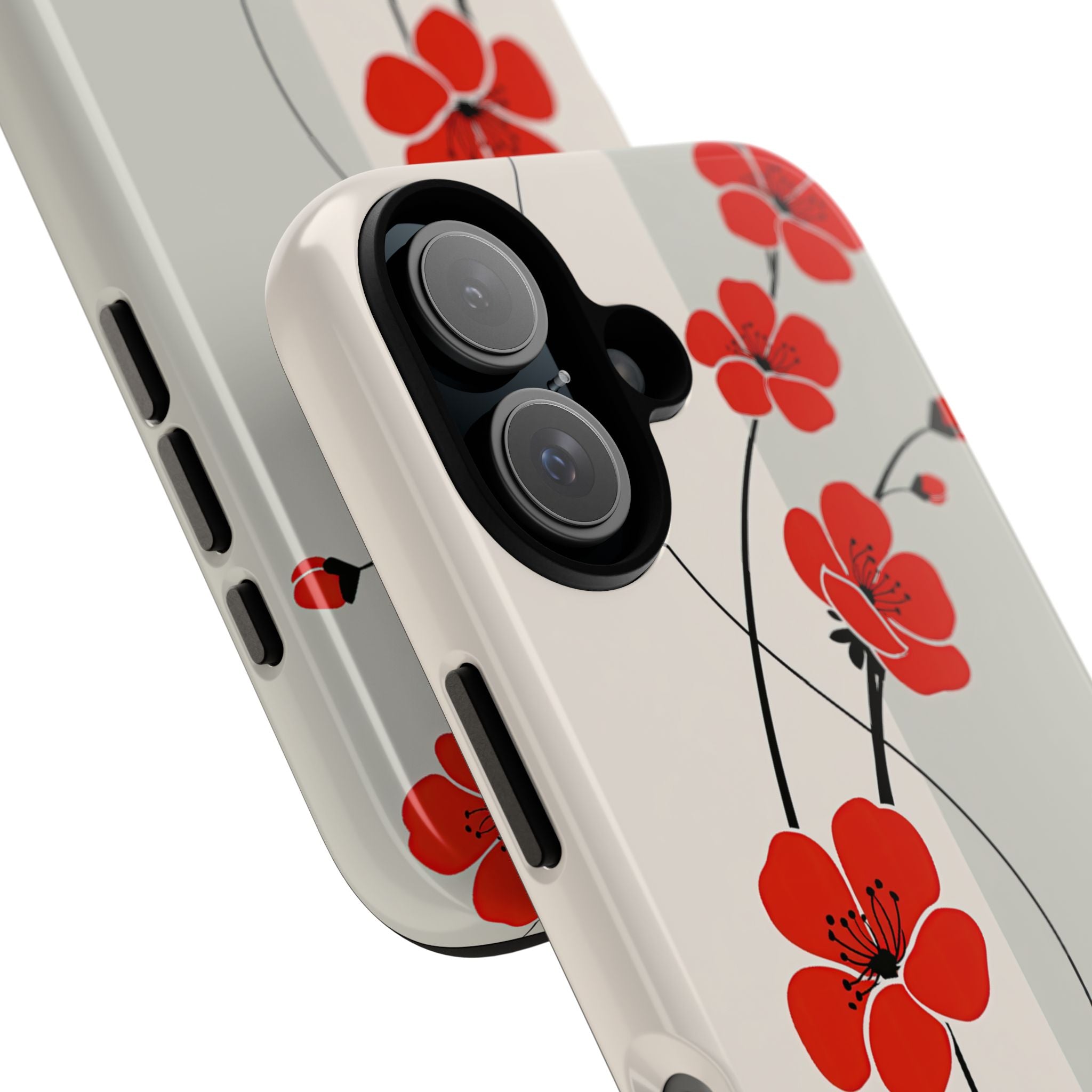 Red Tough Phone Case for iPhone - Crimson Plum Ink