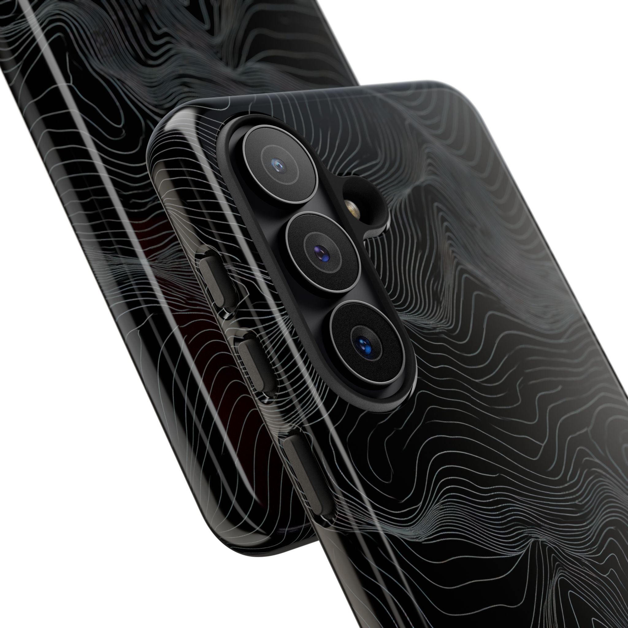 Black Tough Phone Case for Samsung - Obsidian Topo Wireframe