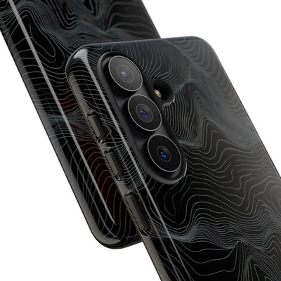 Black Tough Phone Case for Samsung - Obsidian Topo Wireframe