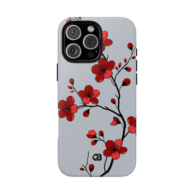 Grey Tough Phone Case for iPhone - Crimson Blossom Onyx