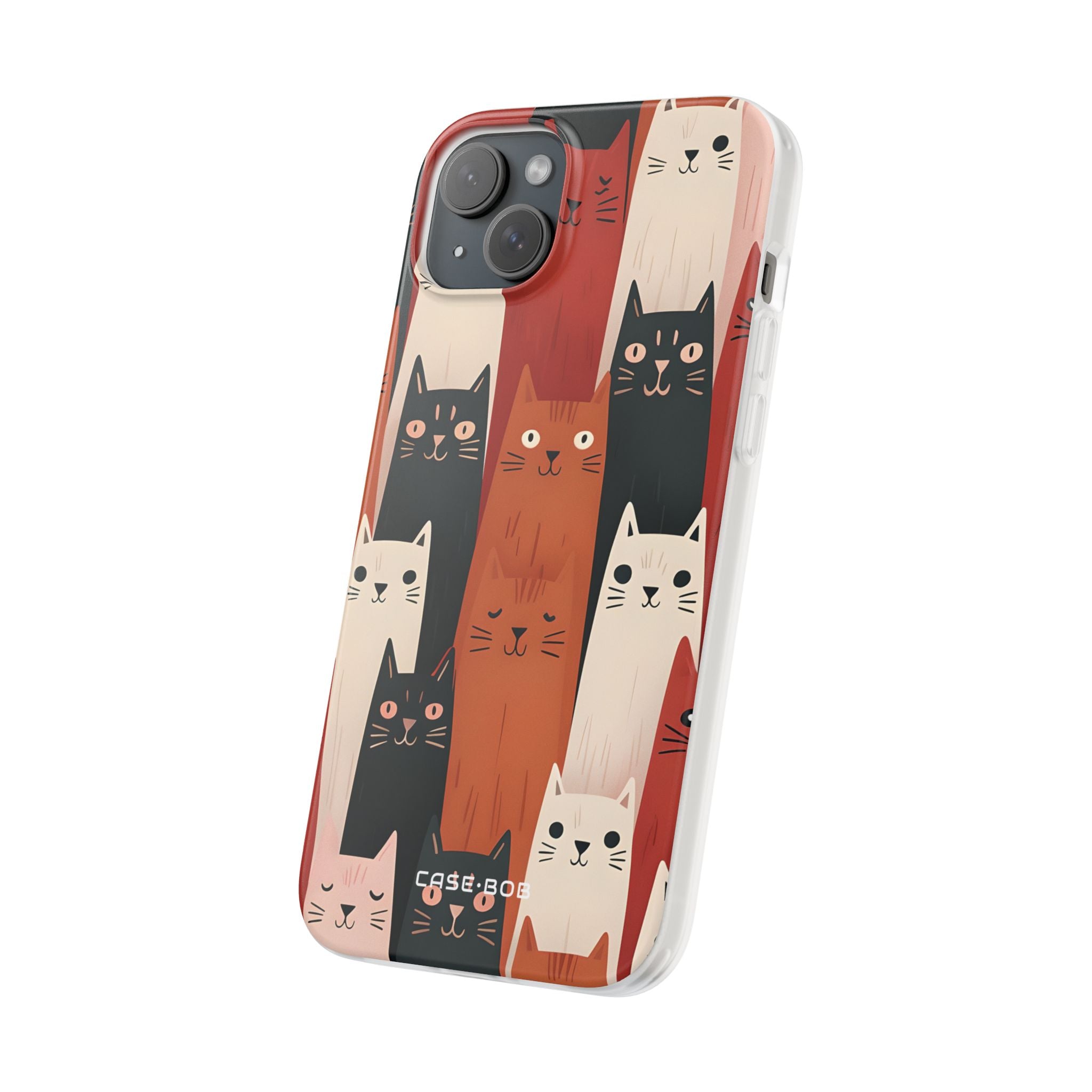 Elongated Cats Black iPhone 15 Plus Case - Soft