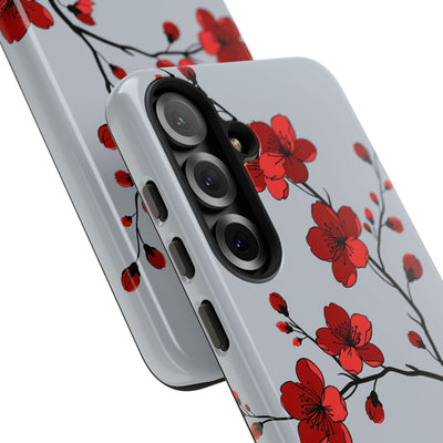 Grey Tough Phone Case for Samsung - Crimson Blossom Onyx
