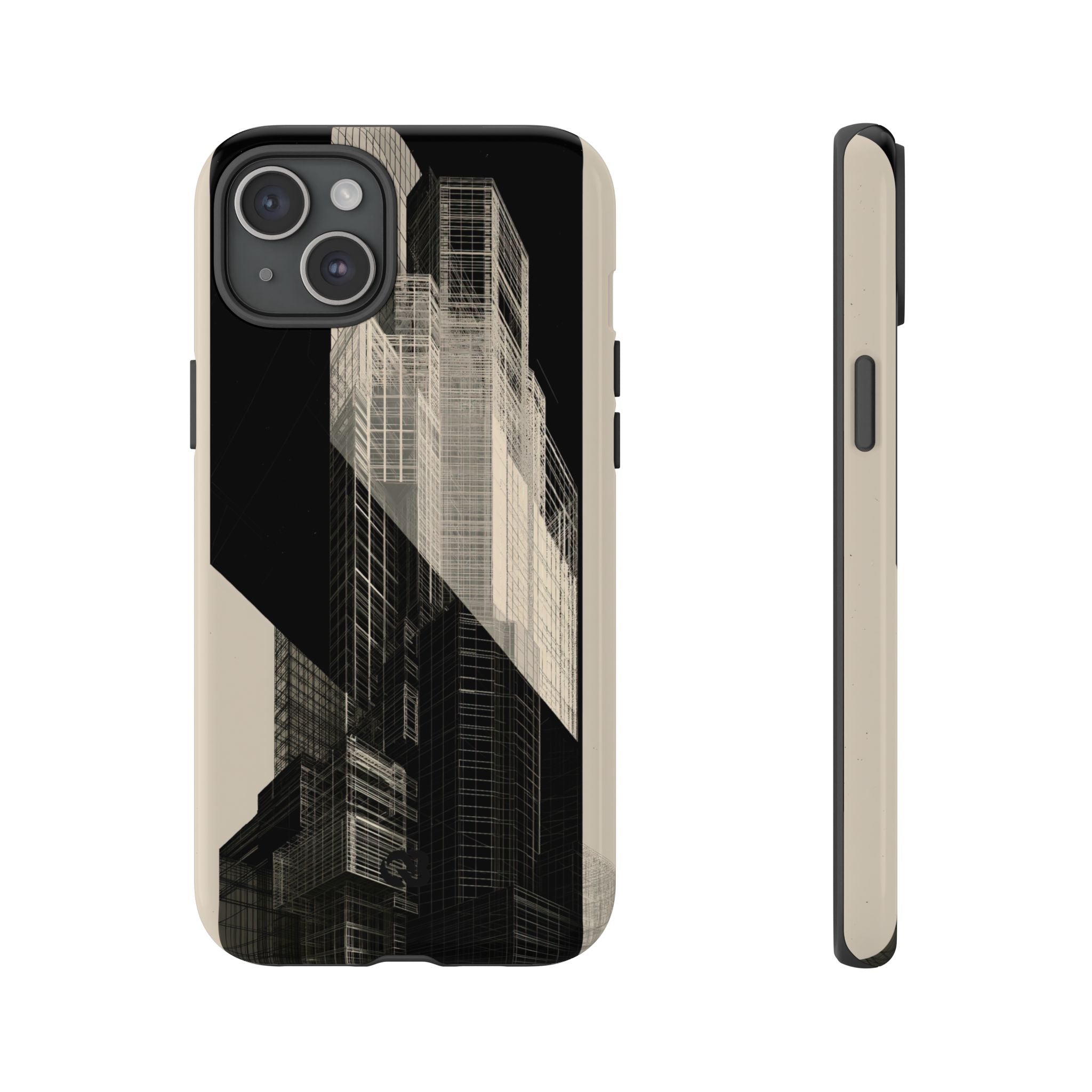 Beige Tough Phone Case for iPhone - Monolith Urban Grid