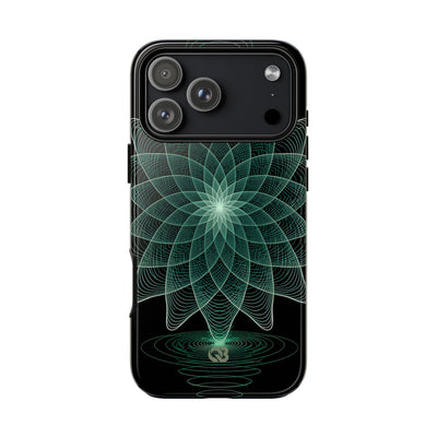 Green Tough Phone Case for iPhone - Cyan Signal Bloom