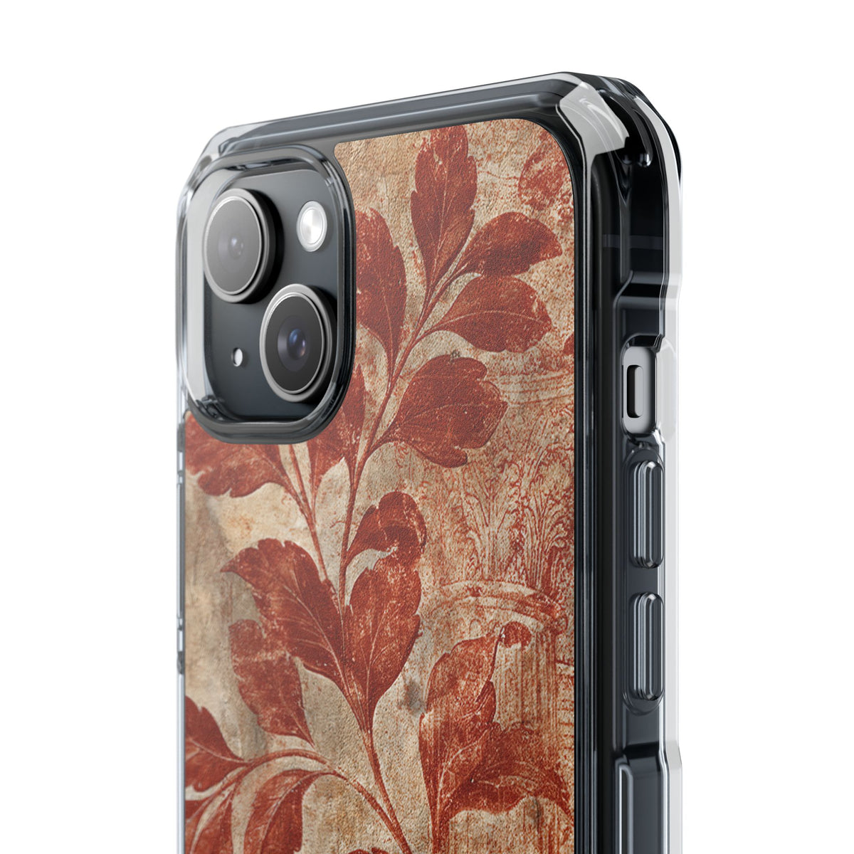 Terracotta Botanical Fresco · Clear Impact Magnetic Phone Case for iPhone · Red