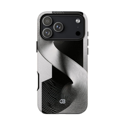 Grey Tough Phone Case for iPhone - Obsidian Moiré Wave