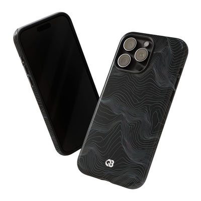 Black Tough Phone Case for iPhone - Obsidian Topo Wireframe
