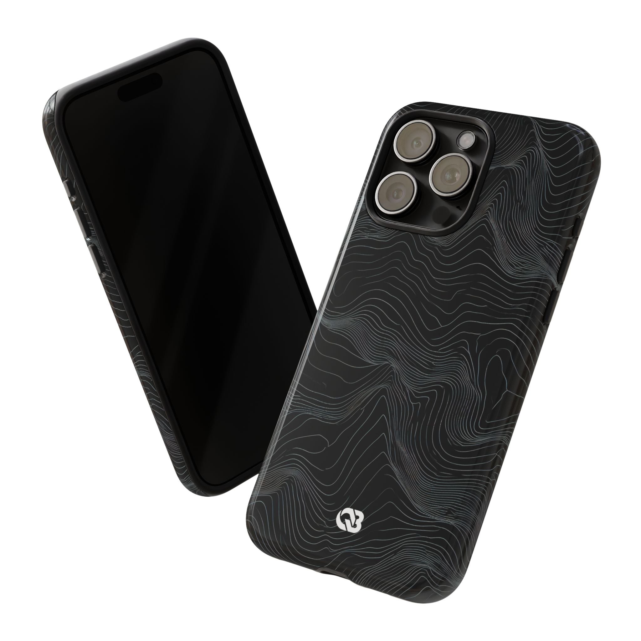 Black Tough Phone Case for iPhone - Obsidian Topo Wireframe