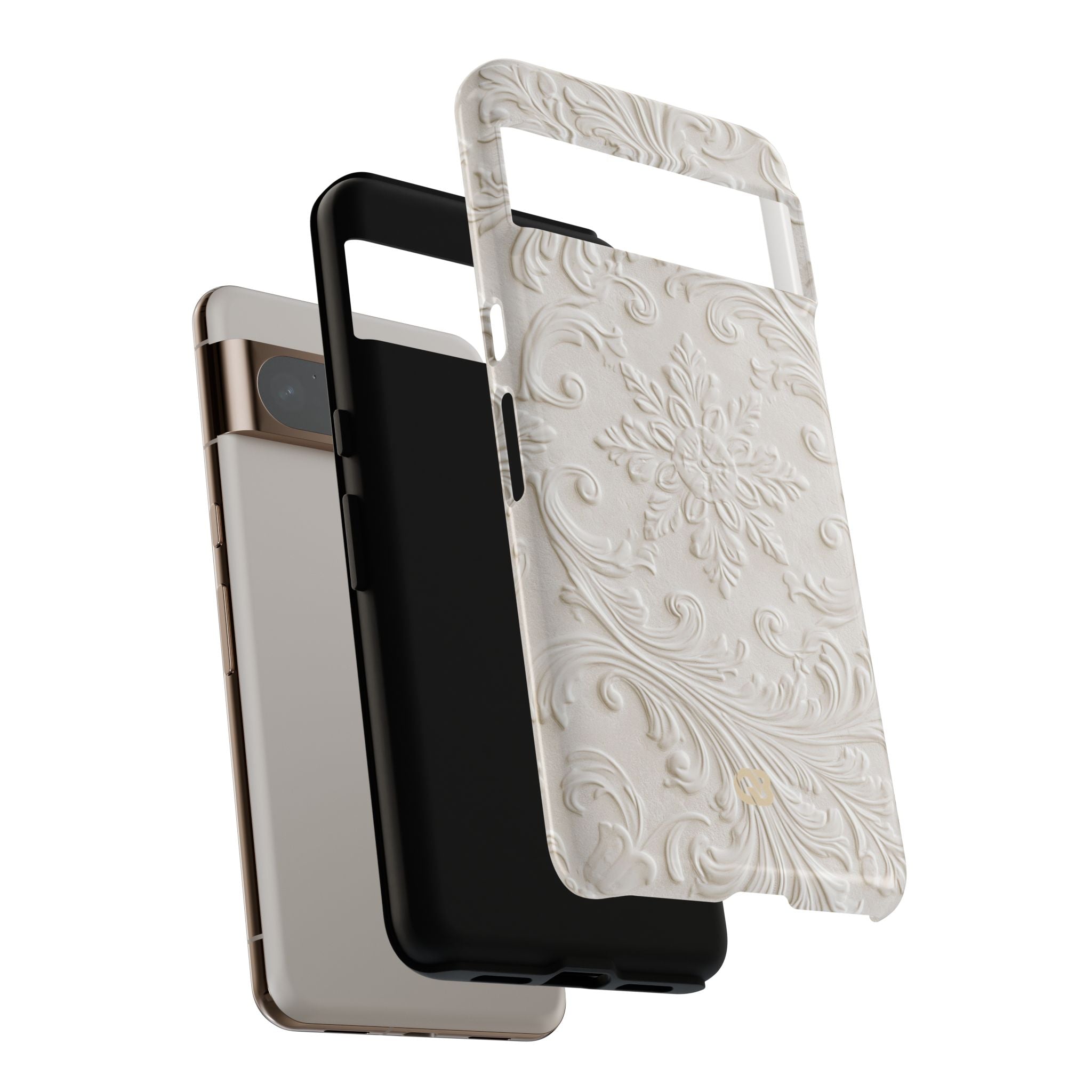 White Tough Phone Case for Google Pixel - Alabaster Floral Relief