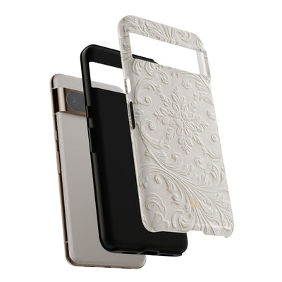 White Tough Phone Case for Google Pixel - Alabaster Floral Relief