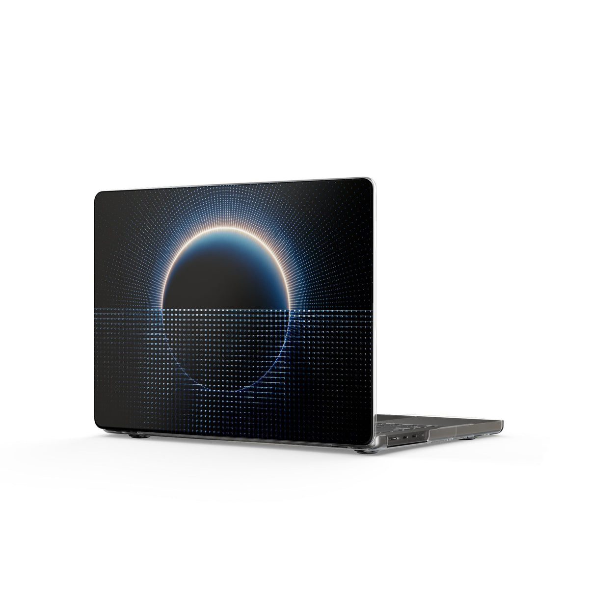 Eclipse Grid Clear MacBook Case — Futuristic Solar Glow Laptop Cover