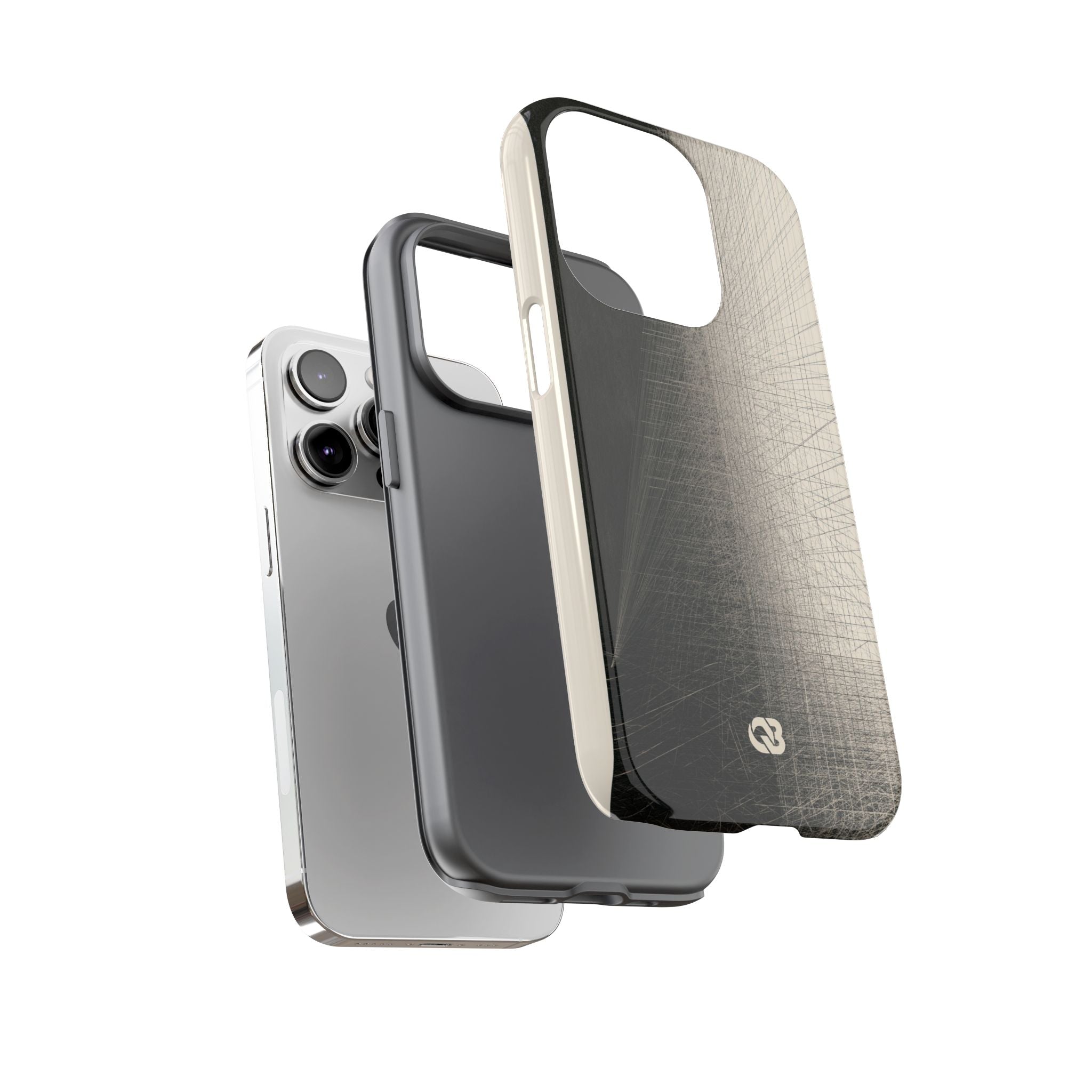 Beige Tough Phone Case for iPhone - Brutalist Graphite Grid