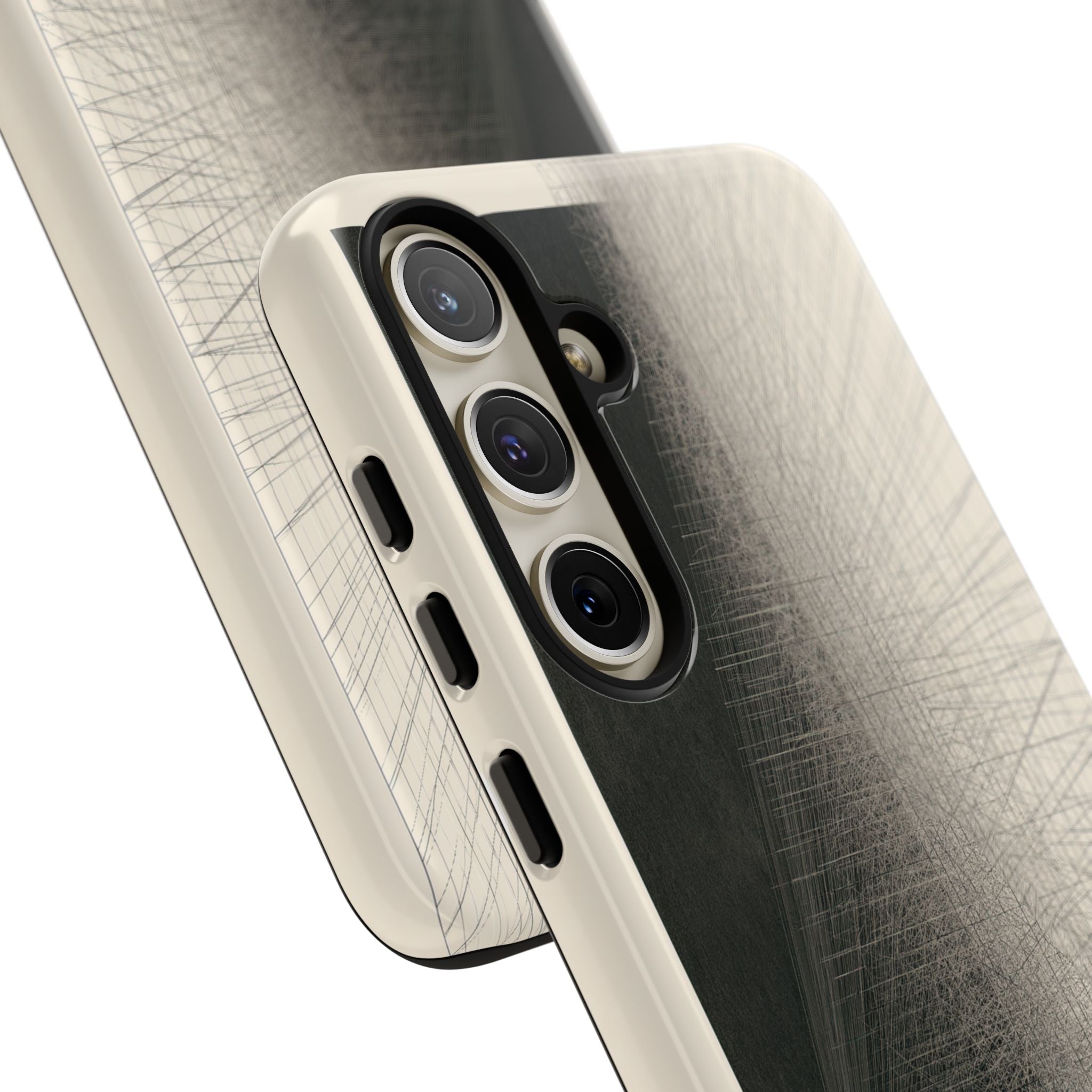 Beige Tough Phone Case for Samsung - Brutalist Graphite Grid