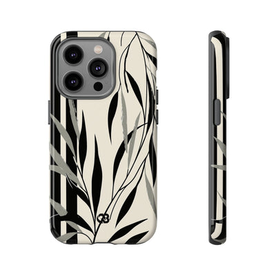 Beige Tough Phone Case for iPhone - Soot Leaf Sketch