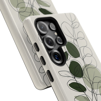 Green Tough Phone Case for Samsung - Muted Eucalyptus Sketch