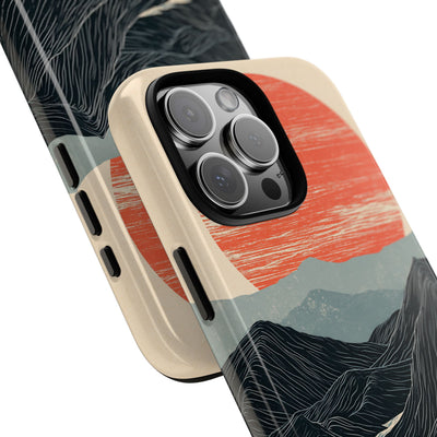 Beige Tough Phone Case for iPhone - Crimson Ridge Flow
