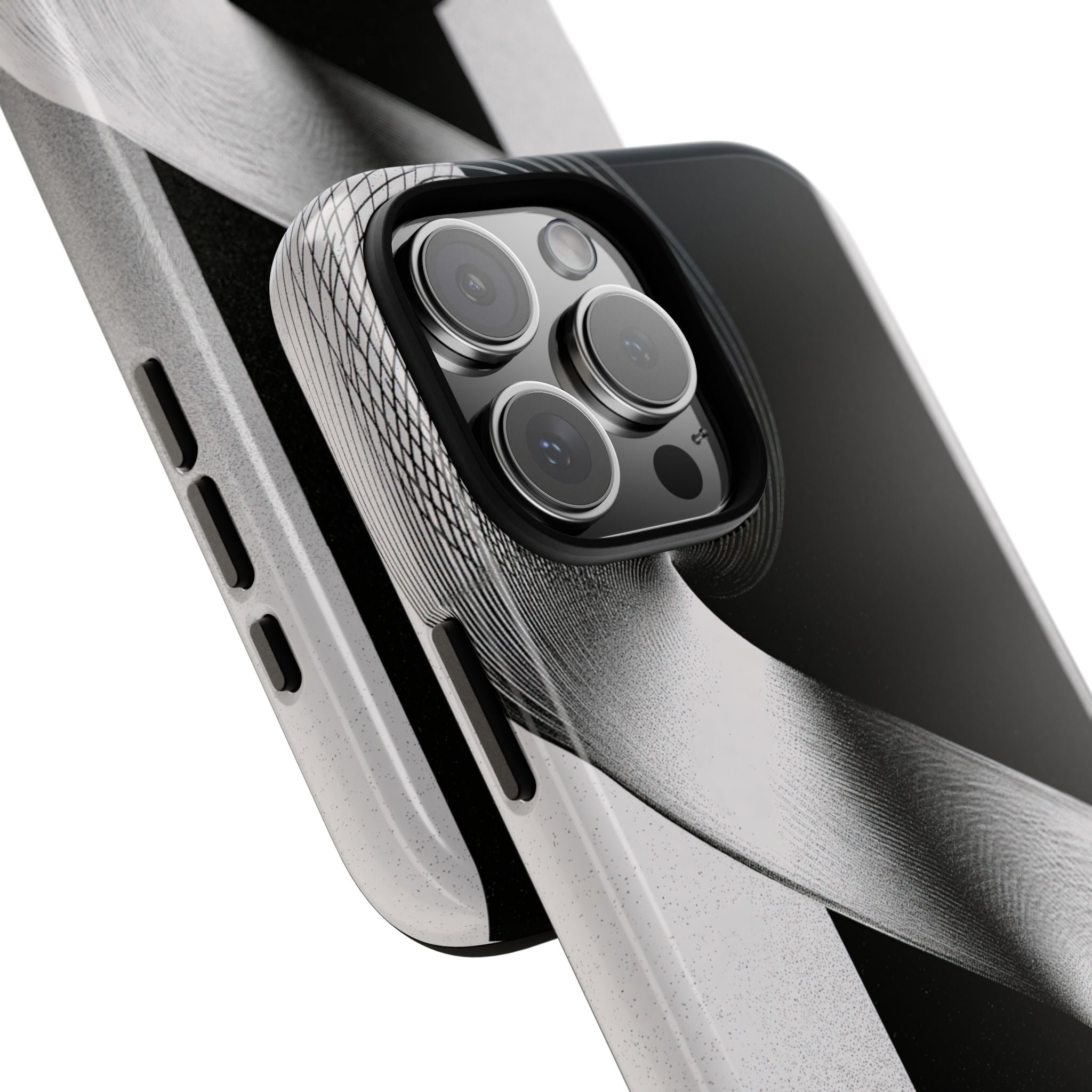 Grey Tough Phone Case for iPhone - Obsidian Moiré Wave