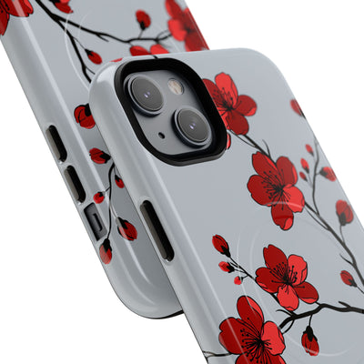 Grey Tough 2.0 Magsafe Phone Case for iPhone - Crimson Blossom Onyx