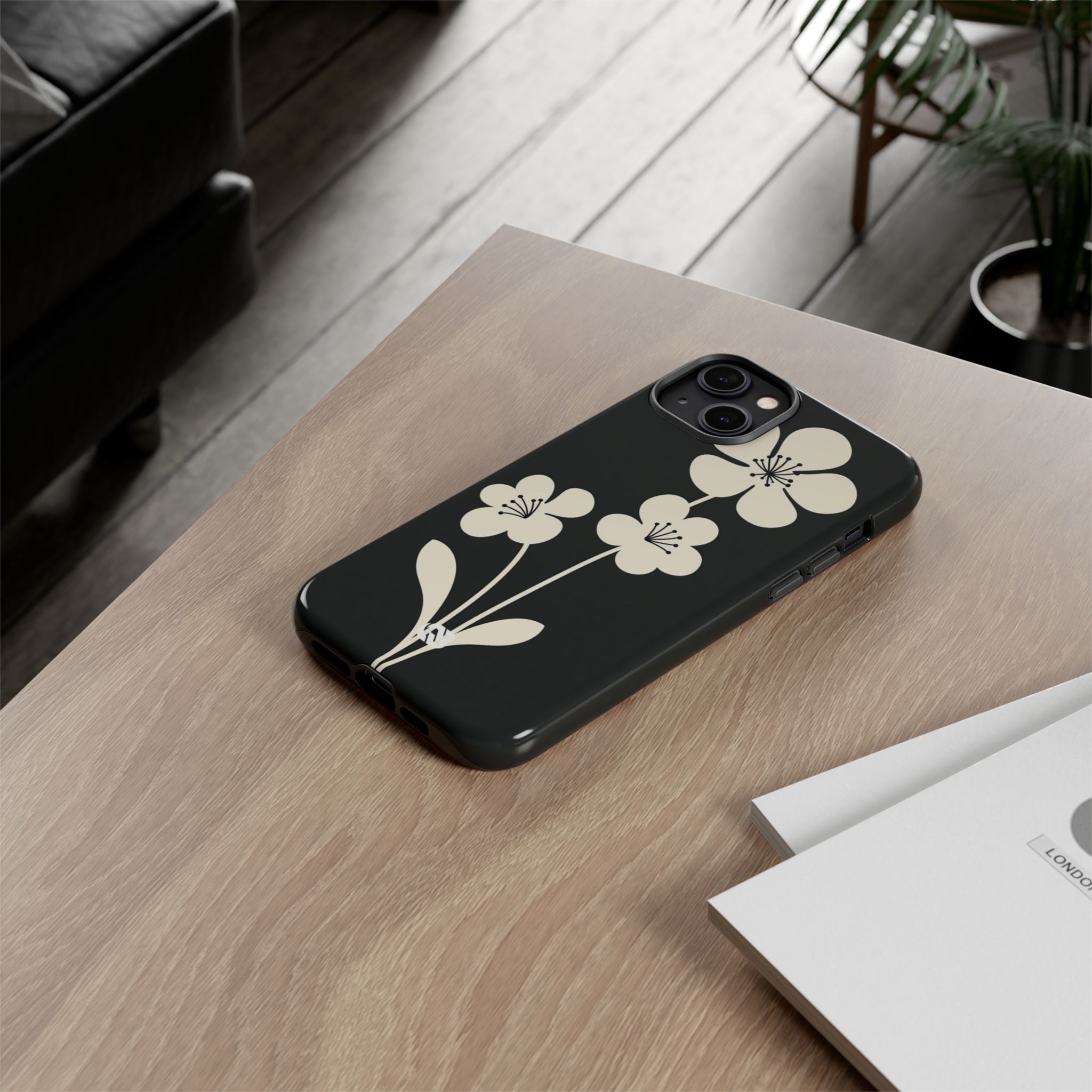 Black Tough Phone Case for iPhone - Obsidian Cream Bloom